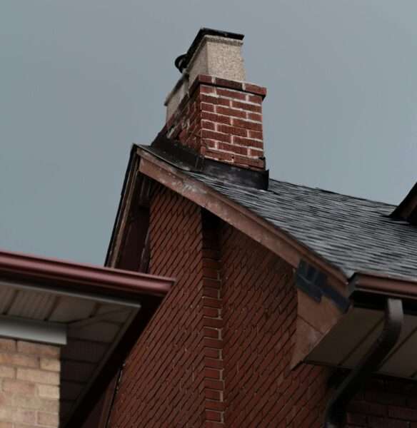 Roof edge and gutter where wildfire embers can collect